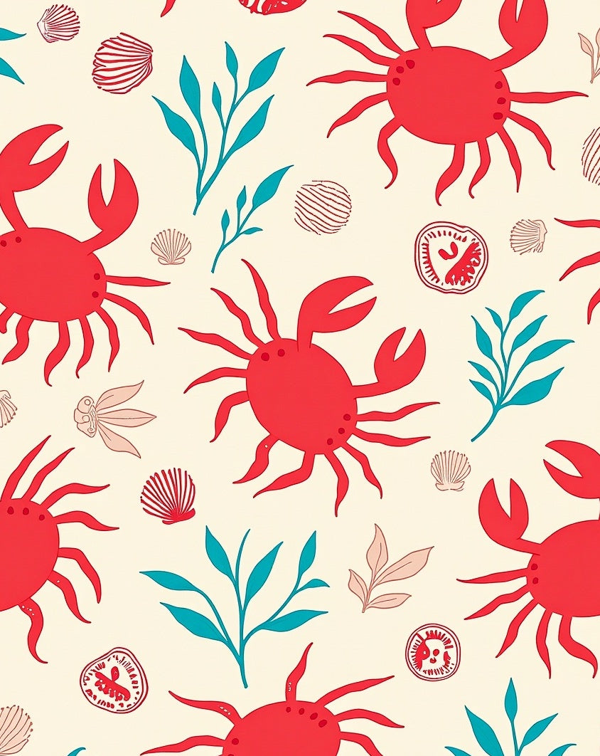 Red Crab Sea Life Pattern Rug