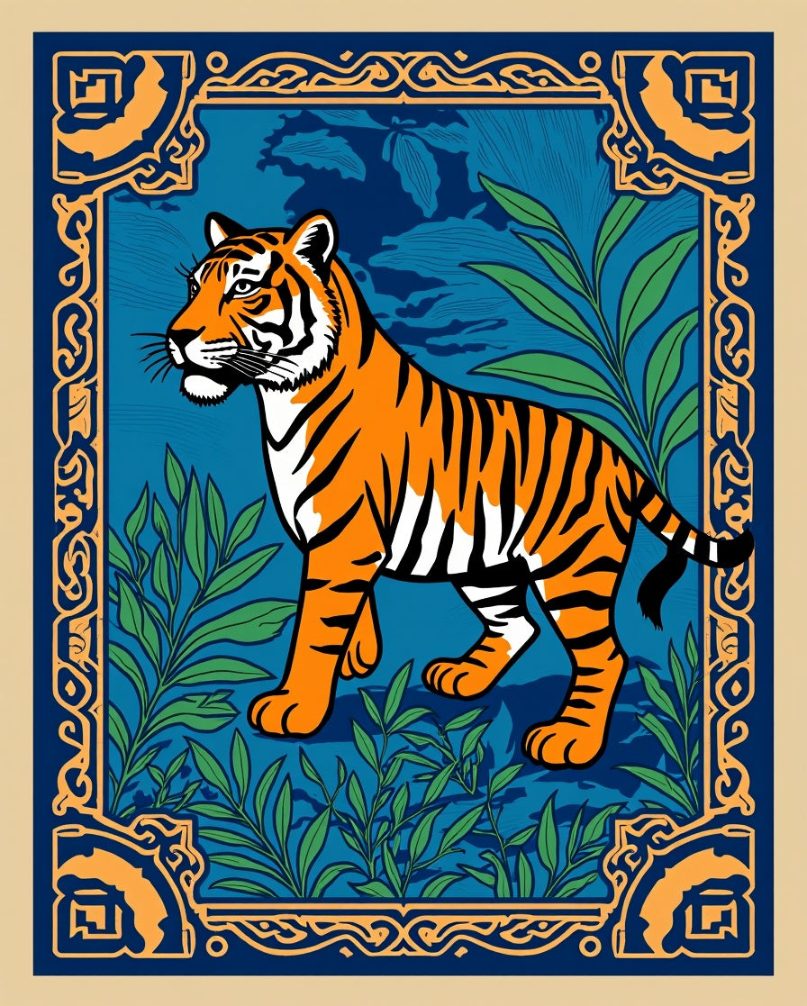 Tiger Jungle Regal Border Design Rug