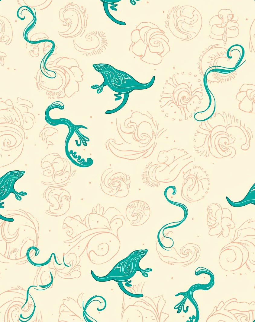 Frolicking Creatures Teal Floral Pattern Rug