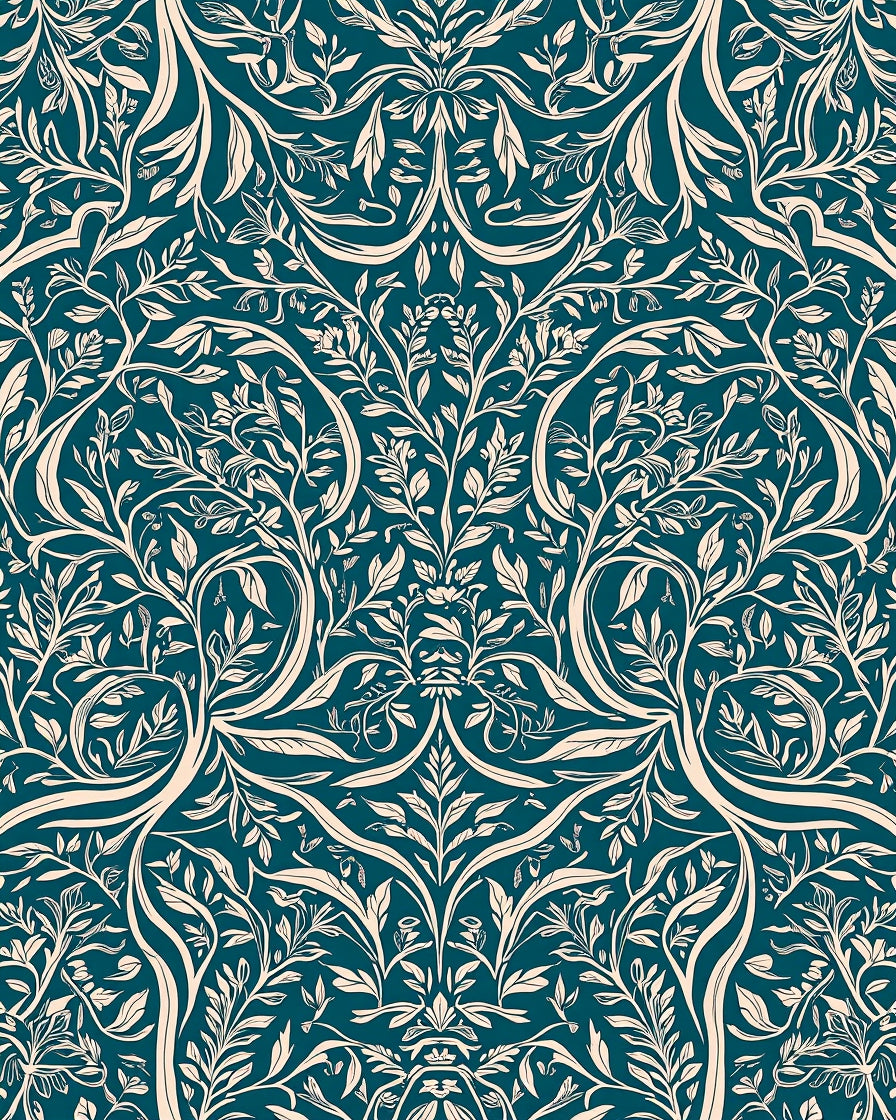 Teal Cream Vintage Floral Pattern Rug