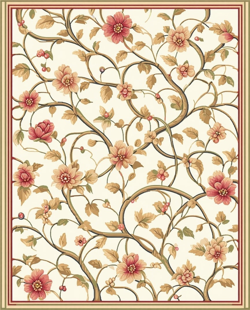 Elegant Floral Vine Patterned Rug