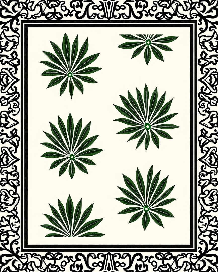 Green Leaf Scatter Pattern Design Rug
