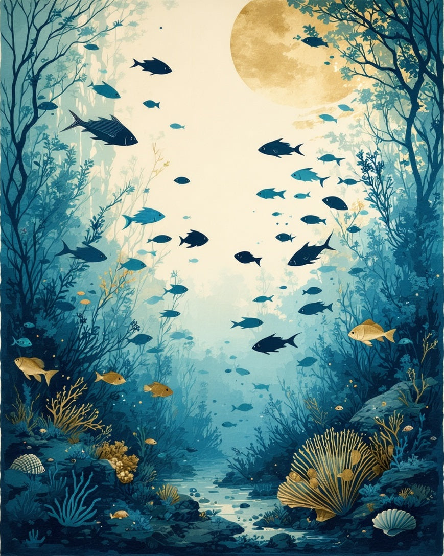 Deep Sea School of Fish Design Rug
