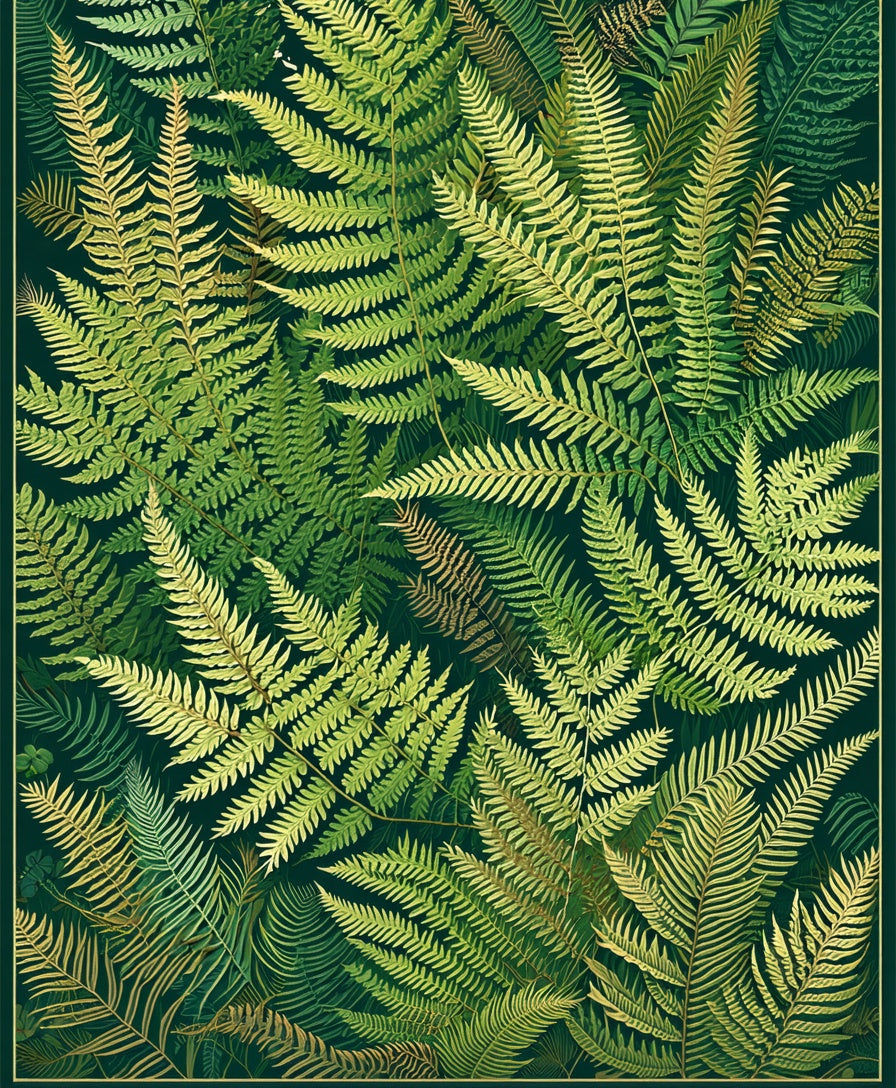 Lush Fern Pattern Deep Green Rug