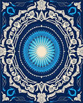 Vibrant Blue Circular Floral Art Rug