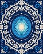 Vibrant Blue Circular Floral Art Rug