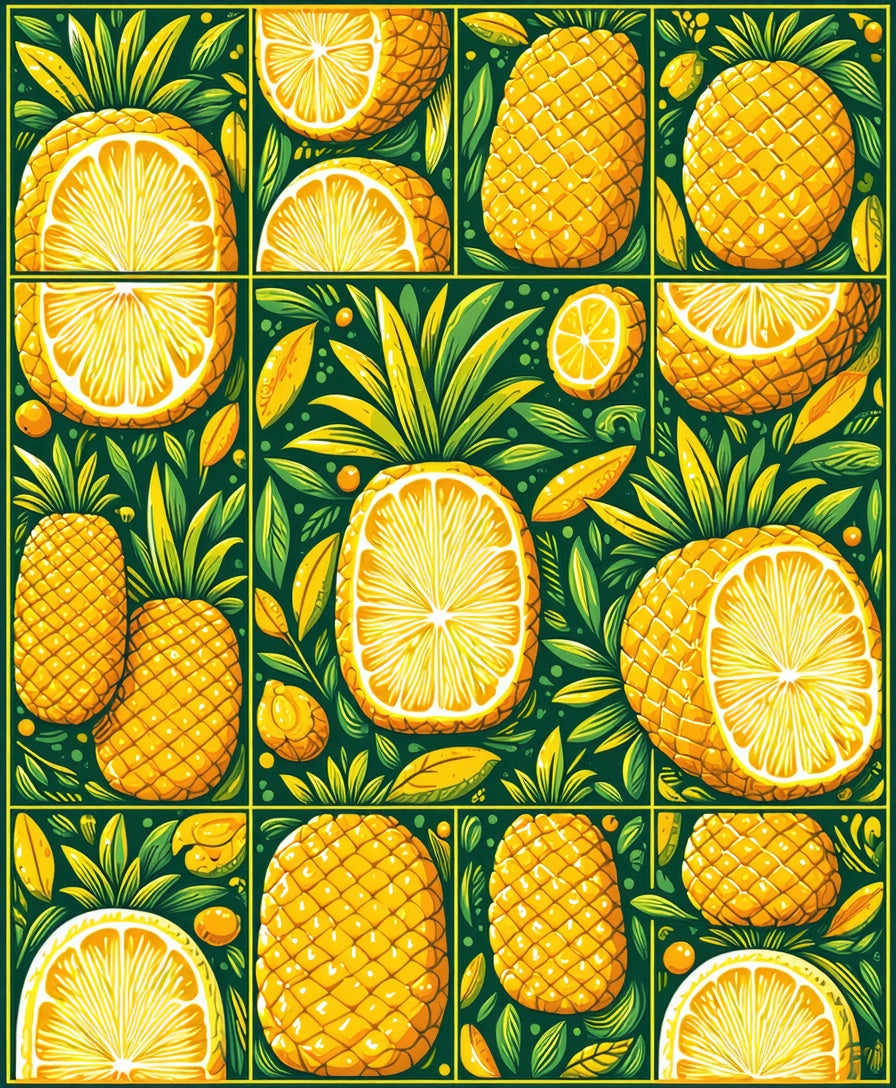 Tropical Citrus Fruit Collage Pattern Rug