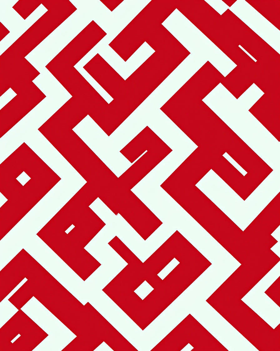 Bold Red Geometric Labyrinth Rug