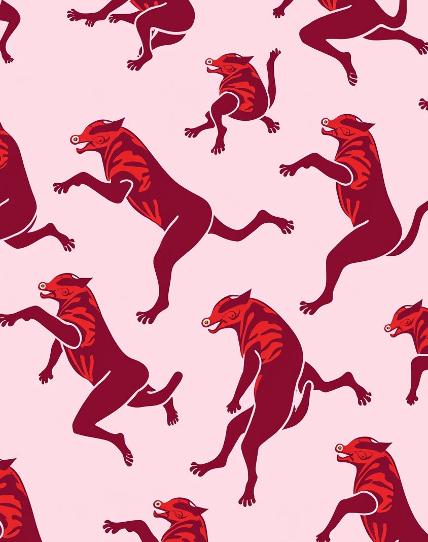 Red And Pink Animal Motif Rug