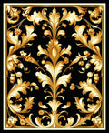 Ornate Floral Scrollwork Gold Black Design Rug