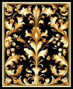 Ornate Floral Scrollwork Gold Black Design Rug