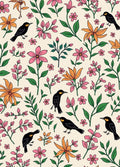 Whimsical Birds and Botanical Flowers Pattern Rug