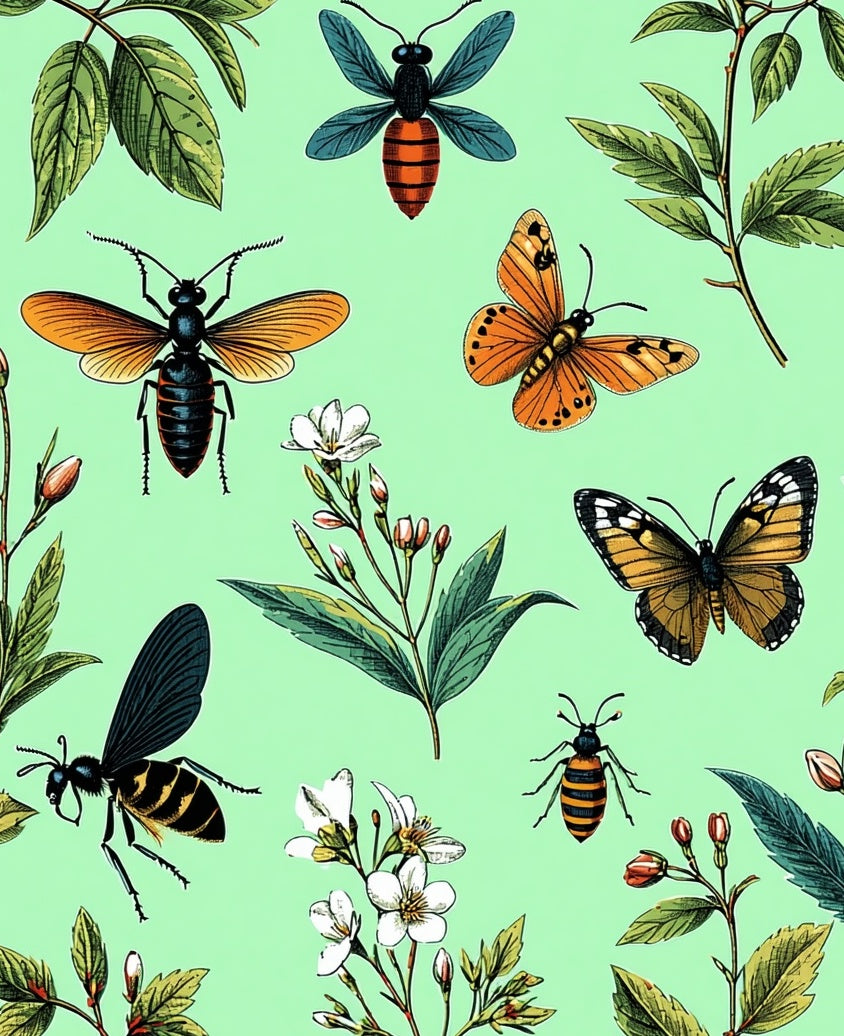 Vintage Insect Floral Botanical Design Rug
