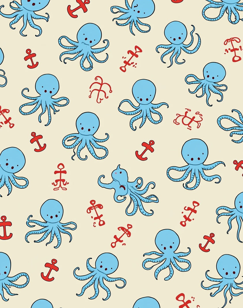 Cute Blue Octopuses Anchors Rug