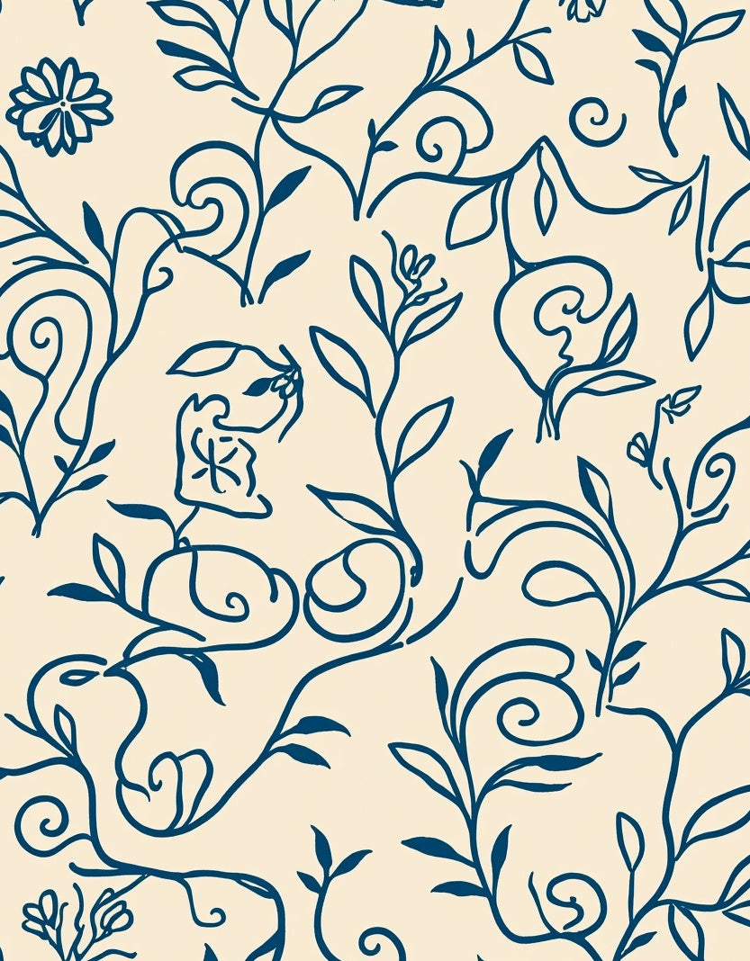 Navy Blue Floral Vine Design Rug