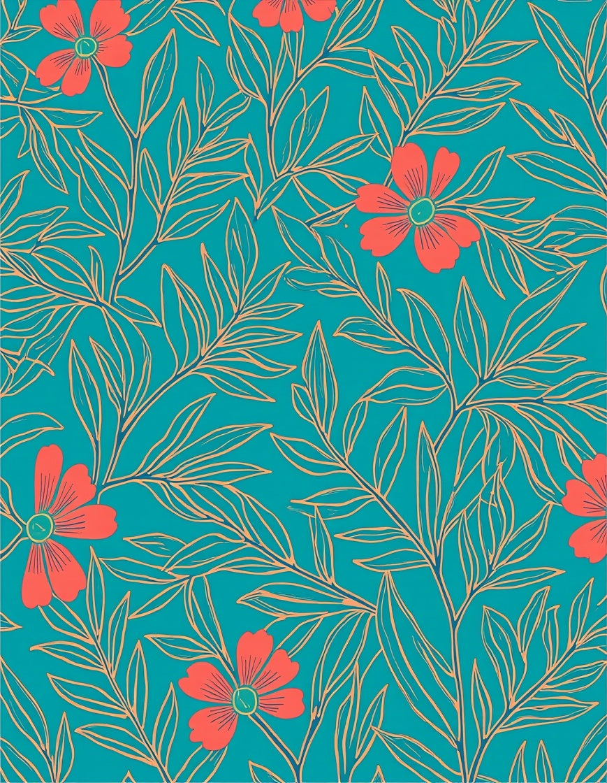 Teal Coral Floral Leaf Pattern Rug