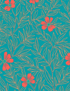 Teal Coral Floral Leaf Pattern Rug