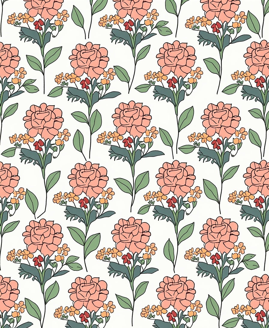 Coral Floral Botanical Pattern Rug