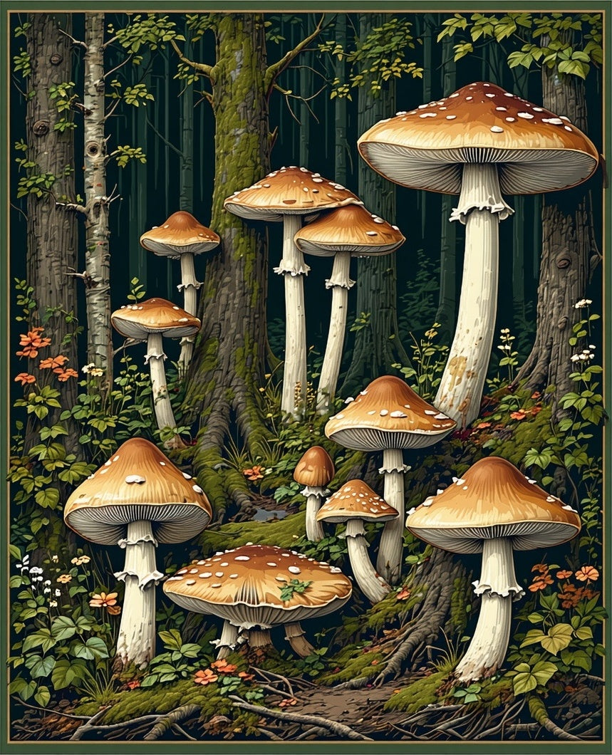 Enchanted Woodland Mushroom Pattern Rug