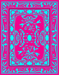 Vibrant Pink Cyan Floral Border Rug