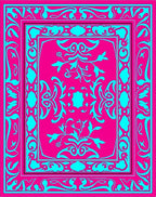 Vibrant Pink Cyan Floral Border Rug