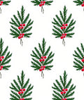 Green Fir Boughs Red Holly Berries Rug