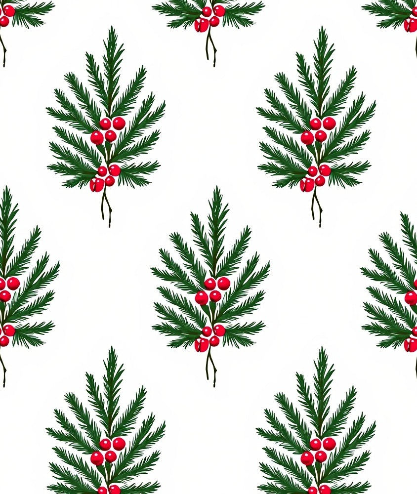 Green Fir Boughs Red Holly Berries Rug