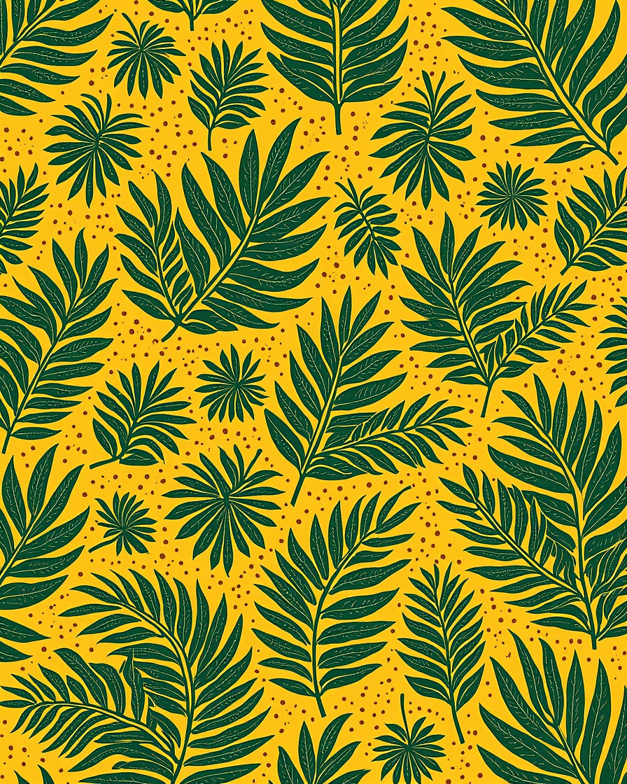 Tropical Leaf Patterned Yellow Rug