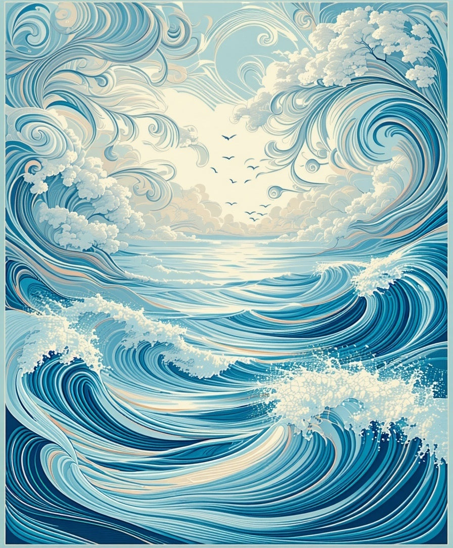 Ocean Swirls Waves Dynamic Design Rug