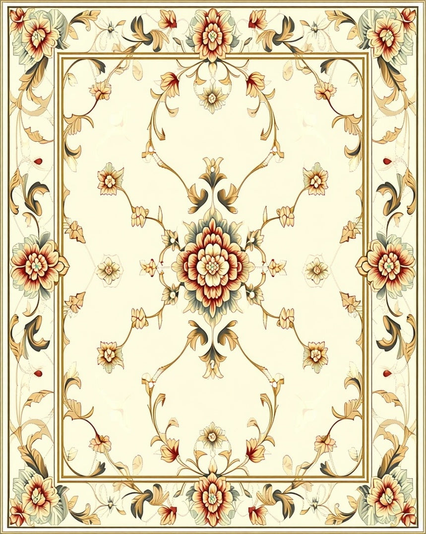 Antique Floral Scrollwork Square Rug