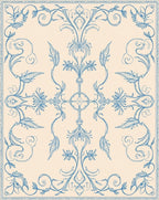 Elegant Blue Floral Damask Pattern Rug