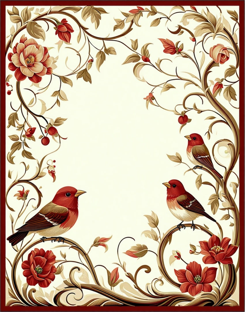 Vibrant Floral Birds Serene Pattern Rug