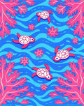 Playful Sea Turtle Coral Pattern Rug