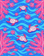 Playful Sea Turtle Coral Pattern Rug