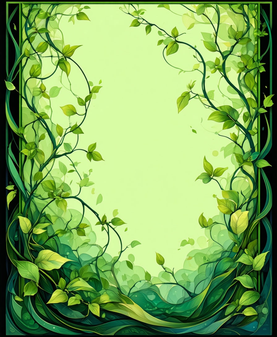 Vibrant Green Leafy Vine Pattern Rug