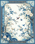 Blue Floral Birds With Waves Design Rug