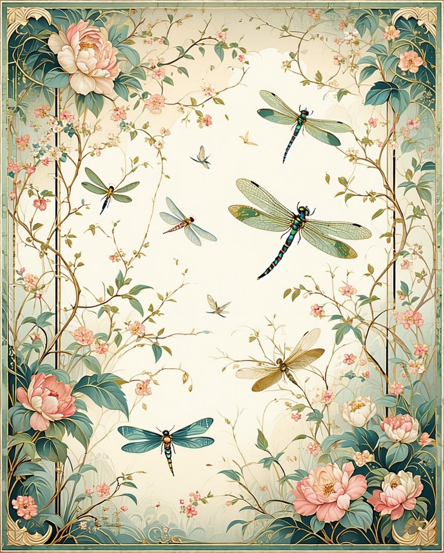 Floral Dragonfly Botanical Art Rug