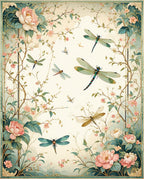 Floral Dragonfly Botanical Art Rug