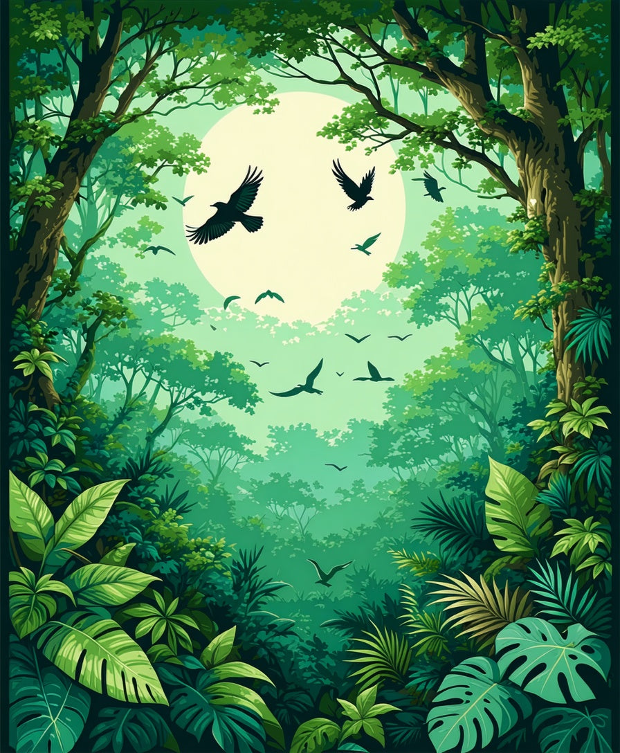 Tropical Forest Birds and Lush Foliage Rug