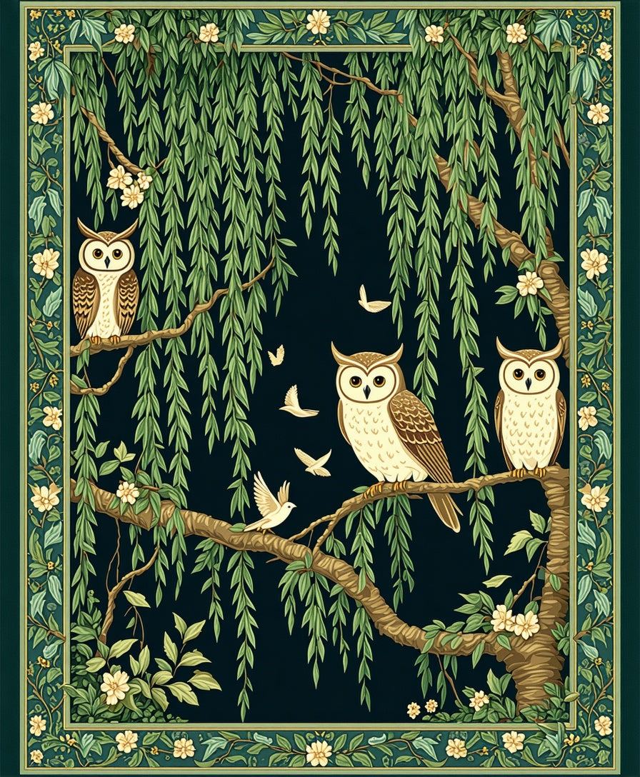 Woodland Owl And Weeping Willow Trees Rug