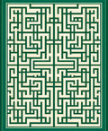Intricate Green Geometric Maze Design Rug
