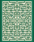 Intricate Green Geometric Maze Design Rug