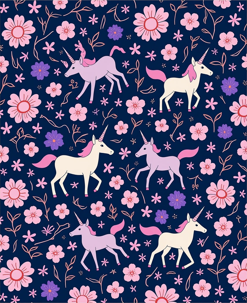 Whimsical Unicorn Floral Pattern Rug