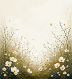 Whimsical Floral Meadow Bird Pattern Rug