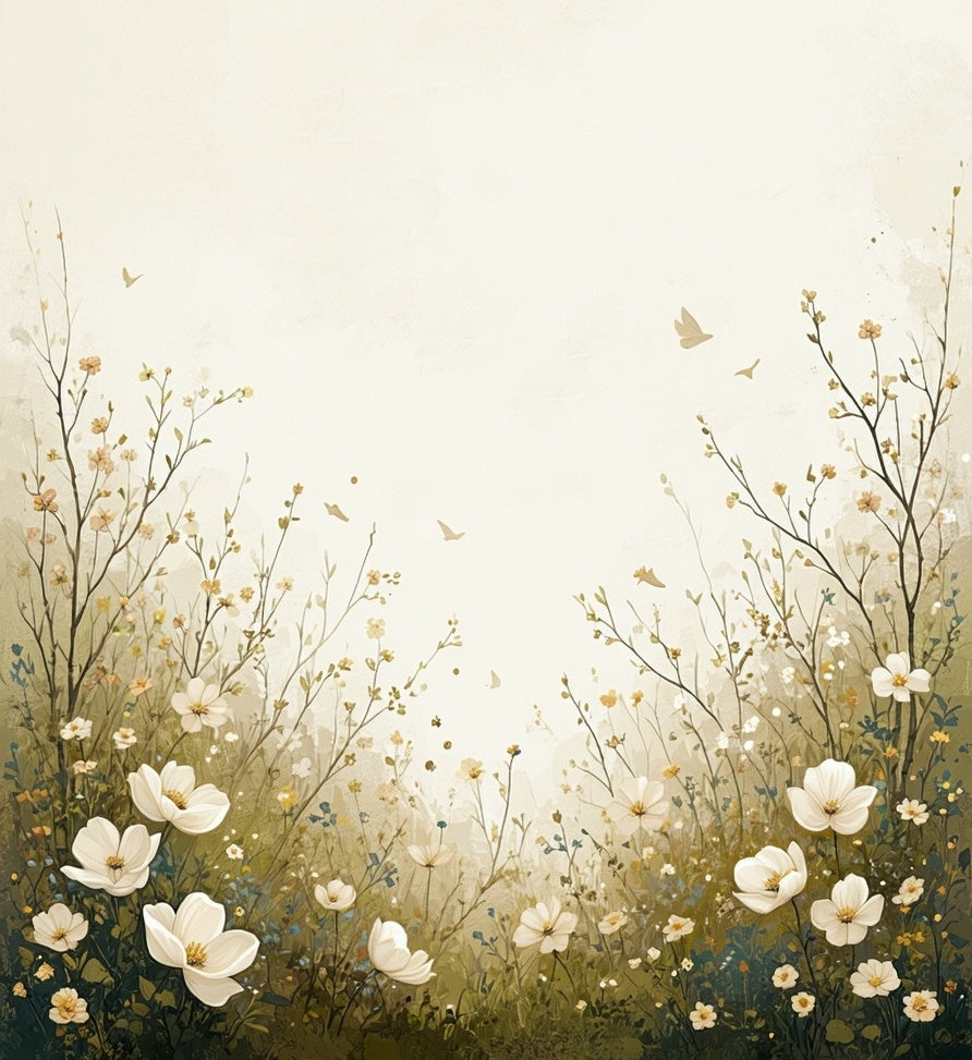 Whimsical Floral Meadow Bird Pattern Rug