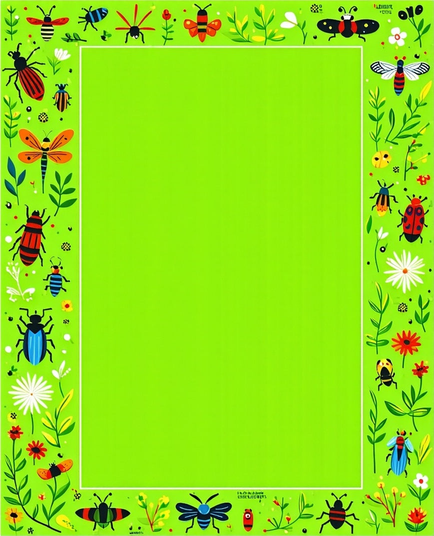 Whimsical Garden Insect Floral Border Rug