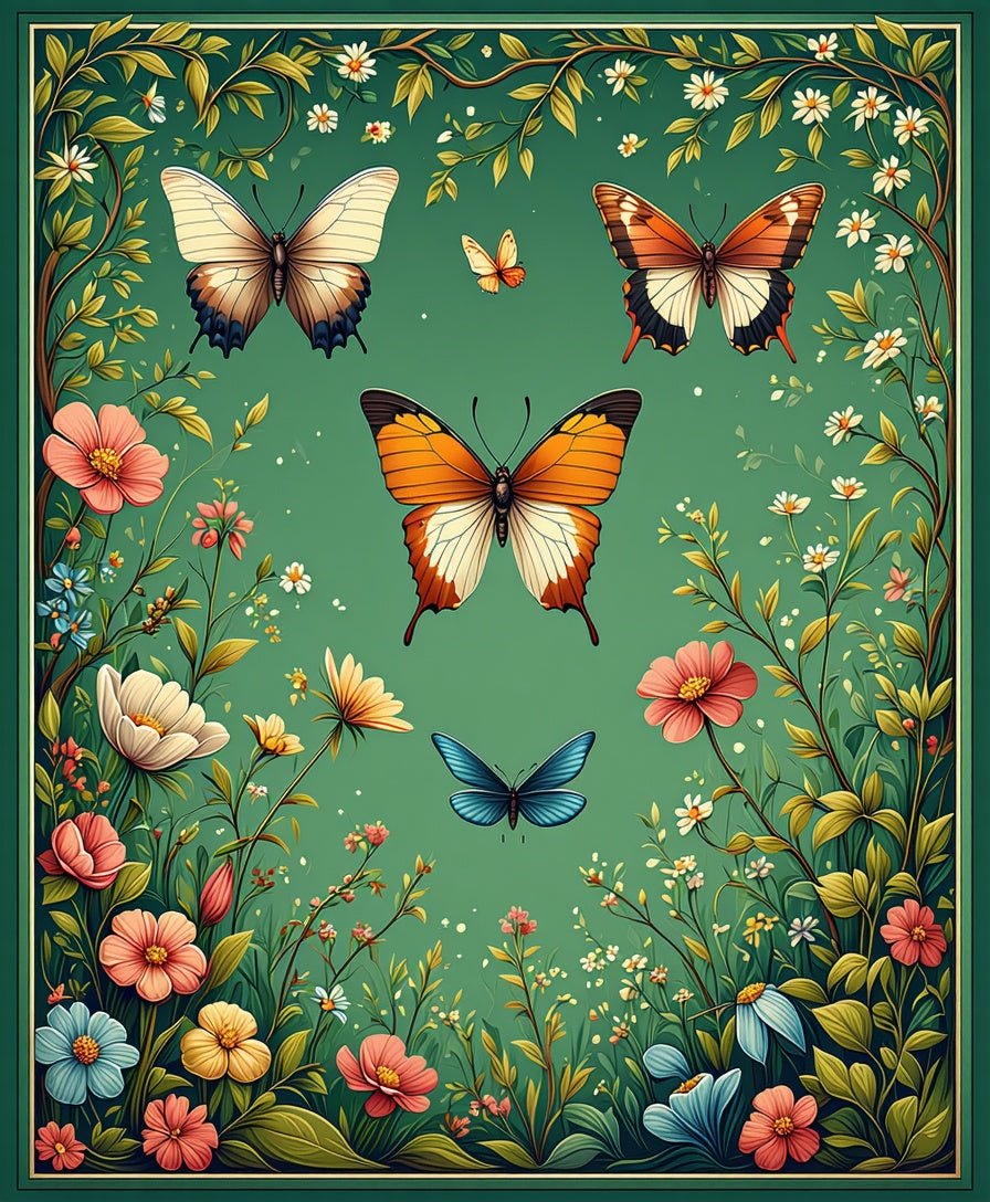 Whimsical Butterfly and Floral Garden Rug