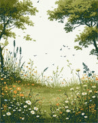 Wildflower Meadow with Birds Pattern Rug