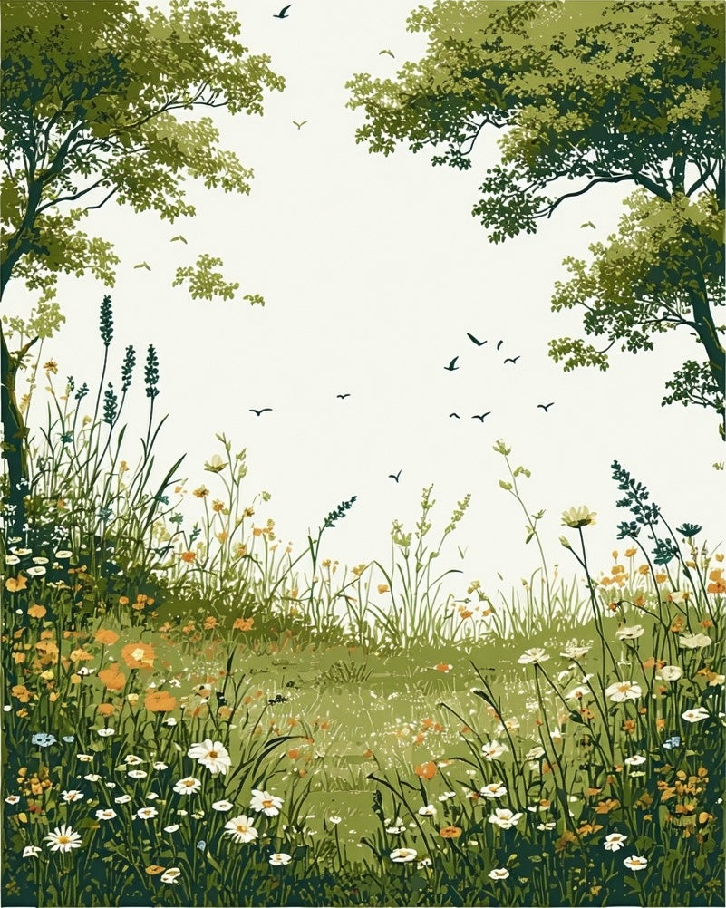 Wildflower Meadow with Birds Pattern Rug