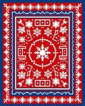 Red White Blue Folk Snowflakes Border Rug